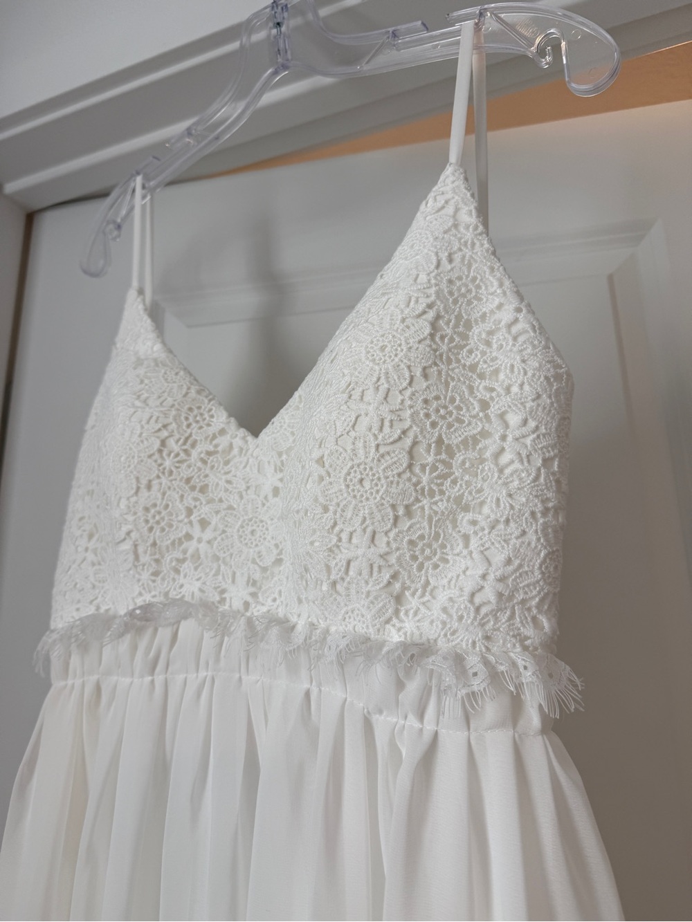 Lace Bodice Spaghetti Strap Backless Dress - Ivory